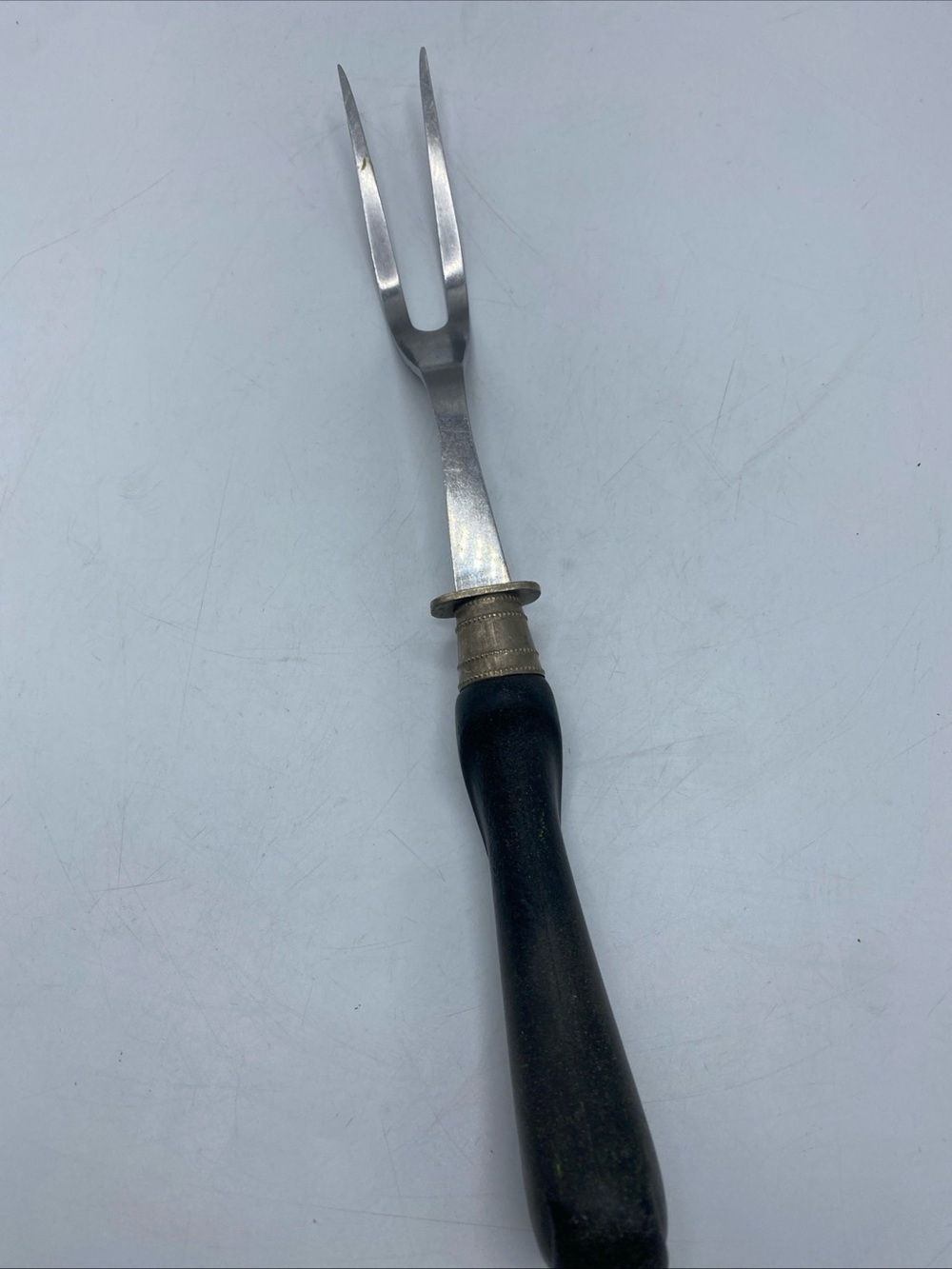 Vintage Flint Carving Fork 12” Stainless Steel Black Handle Meat Fork 2 Prong